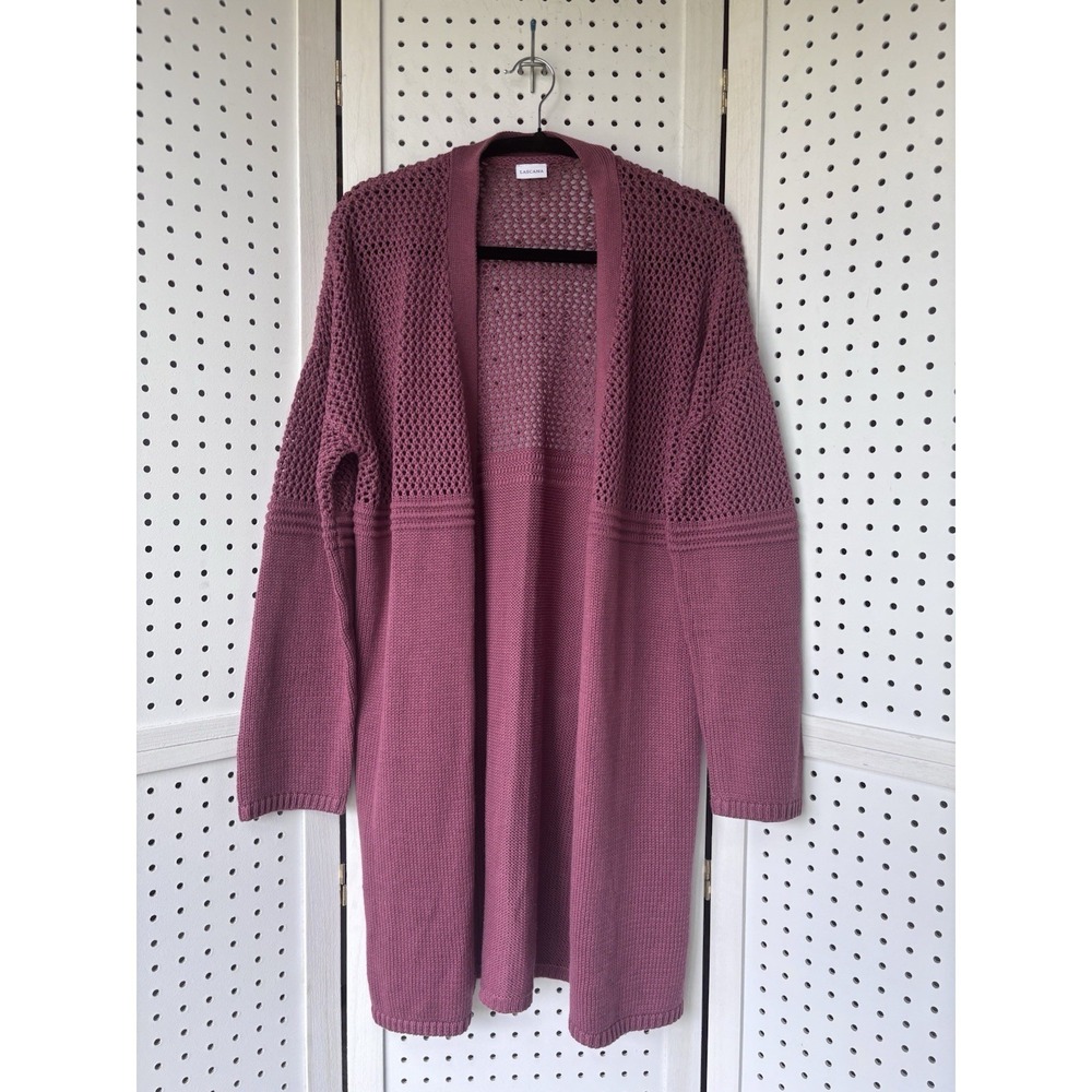 LASCANA Open Front Knit Cardigan Mauve Crochet Top Sz 4/6 Small Resort Boho